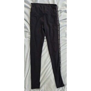 GUESS Women S Black High Rise Leggings Logo Tape Side Stripe Stretch Pants